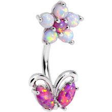 Load image into Gallery viewer, Pink White Faux Opal Flourishing Flower Double Mount Belly Ring
