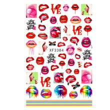 Load image into Gallery viewer, Nail Art Stickers Red Lips Nails Decals Sticker Hot Sexy Girl Tip Back Glue Decal Cool Lollipop Self Adhesive Acrylic Tips Tool Decoration White Feather Lace Flower Leaf Carving Design Exquisite Pattern Nail Art Supplies Self-Adhesive Nail

