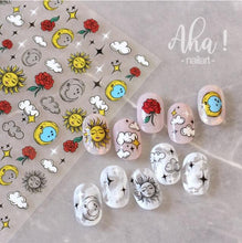 Load image into Gallery viewer, Nail Glue Stickers Stars Moon Cartoon Rabbit Panda Flower Nail Decoration Decals Nail Sticker Nail Art Decorations Design Decoration Acrylic Nail Supplies Designer Nail Decorations for Women Girls Kids 3D Nail Art Stickers Decals
