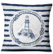 Load image into Gallery viewer, Navigation Navy Blue Nautical Shell Starfish Linen Pillow Cover Blue Anchor Navigation Anchor Sailboat Pillowcase Marine Cushion Cover Sofa Home Decorative Cushion Cover For Home
