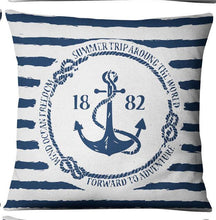 Load image into Gallery viewer, Navigation Navy Blue Nautical Shell Starfish Linen Pillow Cover Blue Anchor Navigation Anchor Sailboat Pillowcase Marine Cushion Cover Sofa Home Decorative Cushion Cover For Home
