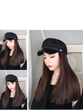 Load image into Gallery viewer, Navy Hat With Hair Long Straight Fake Hair Hat Wig Synthetic Hair Extensions Hat With Hair Natural Hairpiece Wigs For Black Women Cosplay Wigs For Women
