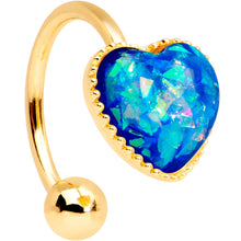Load image into Gallery viewer, Blue Faux Opal Gold Tone Anodized Sacred Heart Non Pierced Ear Cuff
