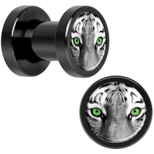 Load image into Gallery viewer, Black White Tiger Eyes Black Anodized Screw Fit Plug Set 4G
