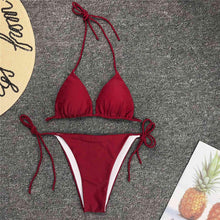Load image into Gallery viewer, Neon Pink Bikini Women Swimwear Halter Swimsuit Female Two-Pieces Bikini Set Swimwear Halter String Triangle Bikini Sets Bather Bathing Suit Swim
