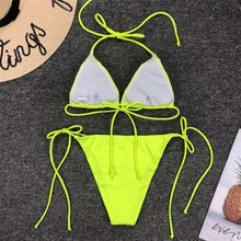 Load image into Gallery viewer, Neon Pink Bikini Women Swimwear Halter Swimsuit Female Two-Pieces Bikini Set Swimwear Halter String Triangle Bikini Sets Bather Bathing Suit Swim
