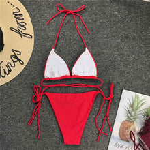 Load image into Gallery viewer, Neon Pink Bikini Women Swimwear Halter Swimsuit Female Two-Pieces Bikini Set Swimwear Halter String Triangle Bikini Sets Bather Bathing Suit Swim
