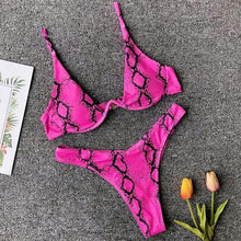 Load image into Gallery viewer, Neon V-bar Underwired Bikini Female Ribbed Swimsuit Women Swimwear Two-pieces Bikini set Push up Bathing Suit
