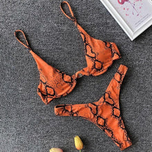 Load image into Gallery viewer, Neon V-bar Underwired Bikini Female Ribbed Swimsuit Women Swimwear Two-pieces Bikini set Push up Bathing Suit
