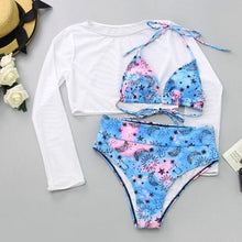 Load image into Gallery viewer, Neon Yellow Crop Top Swimwear Women Summer 3 Pieces Swimsuit Bikini Sets With Sheer Crop Top Cover Up Beachwear Mesh Long Sleeve Cover Ups Top Three Piece Swimsuit Bikini Set
