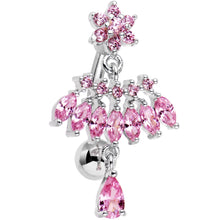 Load image into Gallery viewer, Pink CZ Chandelier Top Mount Dangle Belly Ring
