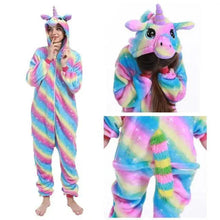 Load image into Gallery viewer, New Animal Pajamas Women Unicorn Sleepwear Panda Pajama Cartoon Overalls Winter Rabbit Nightie Jumpsuit For Winter Girls Unicorn Pajamas Costume Fleece Hooded Animal Sleepwear Christmas Cosplay Unicorn Gift
