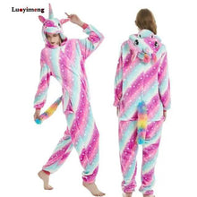 Load image into Gallery viewer, New Animal Pajamas Women Unicorn Sleepwear Panda Pajama Cartoon Overalls Winter Rabbit Nightie Jumpsuit For Winter Girls Unicorn Pajamas Costume Fleece Hooded Animal Sleepwear Christmas Cosplay Unicorn Gift
