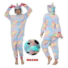 Load image into Gallery viewer, New Animal Pajamas Women Unicorn Sleepwear Panda Pajama Cartoon Overalls Winter Rabbit Nightie Jumpsuit For Winter Girls Unicorn Pajamas Costume Fleece Hooded Animal Sleepwear Christmas Cosplay Unicorn Gift
