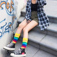 Load image into Gallery viewer, New Arrival Cotton Elasticity Sweat Women Long Sock Candy Colors Rainbow Patterned Sporty Retro Harajuku Casual Socks For Men And Women

