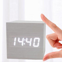 Load image into Gallery viewer, New Arrival Wooden LED Alarm Clocks Temperature Electronic Clock Digital Alarm Clock with Wooden Electronic LED Time Display 3 Dual Plus Alarm Cubic Small Mini Wood Made Electric Sounds Control Digital LED Display Desktop Calendar Table clock
