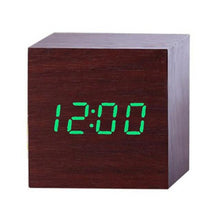 Load image into Gallery viewer, New Arrival Wooden LED Alarm Clocks Temperature Electronic Clock Digital Alarm Clock with Wooden Electronic LED Time Display 3 Dual Plus Alarm Cubic Small Mini Wood Made Electric Sounds Control Digital LED Display Desktop Calendar Table clock
