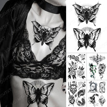 Load image into Gallery viewer, New Big Butterfly Waterproof Temporary Sticker Tattoo Elegant Black Colorful Tattoos Rose For Women Men

