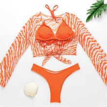 Load image into Gallery viewer, New Bikini Bikini Swimsuit For Women 3 Pieces Set Knot Front Off Shoulder Cover Up with Halter Bikini Sets Bathing Suit Women Swimwear Female Swimsuit Three-pieces Bikini set Halter Bather Bathing Suit Swim Beach Lady
