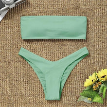 Load image into Gallery viewer, New Bikini High Waist Strapless Bikini Women Swimwear Women Swimsuit Padded Bathing Suit Pure Color Women's Bandeau Bikini Top-High Leg High Waist Bikini Bottom Set
