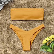 Load image into Gallery viewer, New Bikini High Waist Strapless Bikini Women Swimwear Women Swimsuit Padded Bathing Suit Pure Color Women's Bandeau Bikini Top-High Leg High Waist Bikini Bottom Set
