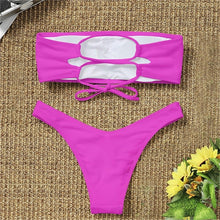 Load image into Gallery viewer, New Bikini High Waist Strapless Bikini Women Swimwear Women Swimsuit Padded Bathing Suit Pure Color Women's Bandeau Bikini Top-High Leg High Waist Bikini Bottom Set
