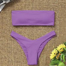 Load image into Gallery viewer, New Bikini High Waist Strapless Bikini Women Swimwear Women Swimsuit Padded Bathing Suit Pure Color Women's Bandeau Bikini Top-High Leg High Waist Bikini Bottom Set
