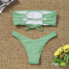 Load image into Gallery viewer, New Bikini High Waist Strapless Bikini Women Swimwear Women Swimsuit Padded Bathing Suit Pure Color Women's Bandeau Bikini Top-High Leg High Waist Bikini Bottom Set
