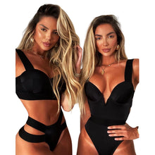 Load image into Gallery viewer, New Bikini Sets Black Push Up Swimsuit Women Neon Patchwork Bikini Swimsuit 2 Piece Cutout Molded Push Up Bathing Suit Women Swimwear Splicing Bathing Suit Holiday Beach Swimming Suit
