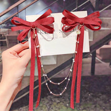 Load image into Gallery viewer, New Bow Pearls Chain Barrettes Hairpins For Women Rhinestone Spring Hair Clips Ribbon Headband Ponytail Headdress Wedding Hair Accessories for Brides and Bridesmaids
