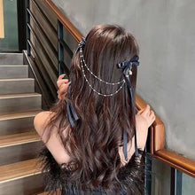 Load image into Gallery viewer, New Bow Pearls Chain Barrettes Hairpins For Women Rhinestone Spring Hair Clips Ribbon Headband Ponytail Headdress Wedding Hair Accessories for Brides and Bridesmaids
