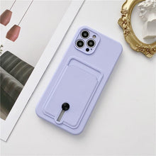 Load image into Gallery viewer, New Candy Color Wallet Card Case For iPhone 13 11 12 14 Pro Max Soft Silicone Shockproof Cover Silicone Protective Case Soft Slim Card Slot Case Compatible with iPhone 11 Purple Phone Case
