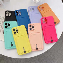 Load image into Gallery viewer, New Candy Color Wallet Card Case For iPhone 13 11 12 14 Pro Max Soft Silicone Shockproof Cover Silicone Protective Case Soft Slim Card Slot Case Compatible with iPhone 11 Purple Phone Case
