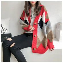 Load image into Gallery viewer, New Casual Cardigan sweater Spring And Autumn Lazy Style Knit Cardigan Women's Mid-Length Net Red Cardigan jacket
