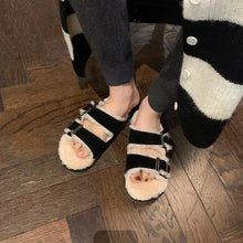 Load image into Gallery viewer, New Cotton Wool Shoes Double Buckle Belt Wool Shoes Indoor Outdoor Wear Warm Slippers Comfy Soft Women Slippers Fur Lined Orthopedic Indoor House Shoes With Adjustable Buckle
