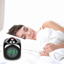 Load image into Gallery viewer, New Creative Attention Projection Digital Weather LCD Snooze Clock Projection Alarm Clock Wake Up Bedroom with Data and Temperature Display Talking Function LED Wall/Ceiling Projection Bell Alarm Display Backlight LED Projector Home Clock Timer
