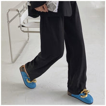 Load image into Gallery viewer, Gold Chain Women Slipper Closed Toe Slip On Mules Shoes Round Toe Low Heels Casual Slides Flat Sandals Slip On Slide Sandals Elegant Heels Slides Slippers
