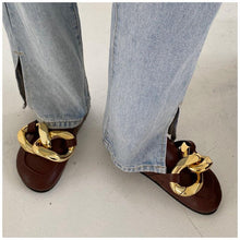 Load image into Gallery viewer, Gold Chain Women Slipper Closed Toe Slip On Mules Shoes Round Toe Low Heels Casual Slides Flat Sandals Slip On Slide Sandals Elegant Heels Slides Slippers
