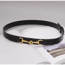 Load image into Gallery viewer, Simple Black Plain Leather Belt For Women Classic Thin Skinny Waistbands Casual Women Dress Belts
