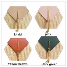 Load image into Gallery viewer, New Famous Mulit Style Straw+leather Handba For Women And Girls  New Fashion Summer Bag Handmade Woven Beach Circle Shoulder Bag
