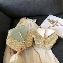 Load image into Gallery viewer, New Famous Mulit Style Straw+leather Handba For Women And Girls  New Fashion Summer Bag Handmade Woven Beach Circle Shoulder Bag
