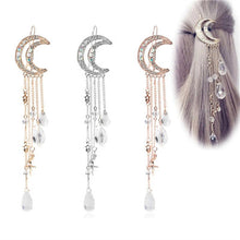 Load image into Gallery viewer, New Fashion Crystal Rhinestone Moon Tassel Hairpin Five-pointed Star Pendant Luxury Jewelry Crystal Side Clip Gorgeous Hair Accessories For Women
