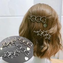 Load image into Gallery viewer, New Fashion Girl Love Five-pointed Star Alloy Clip Bangs Clip Adult Simple Hollow Crystal Hairpin Hair Clip Metal Alloy Barrettes Hair Accessories for Party Wedding
