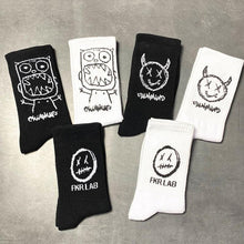 Load image into Gallery viewer, New Fashion Kawaii Cute Smilies Patterned Socks Pure Cotton Cartoon Pattern Hip Hop Style Breathable Mid Tube Socks Skateboard Socks Soft Long Sock for Men And Women
