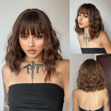 Load image into Gallery viewer, New Fashion Short Bob Water Wave Synthetic Wigs for Women Natural Cosplay Fake Hair Shoulder Length Women's Brown Wig with Bangs Wigs For Black Women
