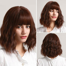 Load image into Gallery viewer, New Fashion Short Bob Water Wave Synthetic Wigs for Women Natural Cosplay Fake Hair Shoulder Length Women's Brown Wig with Bangs Wigs For Black Women
