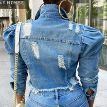 Load image into Gallery viewer, New Incredible Spring Women Sexy Ripped Denim Jackets Vintage Casual Short Jean Jacket Puff Sleeve Winter Female Coat Streetwear
