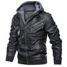 Load image into Gallery viewer, New Men's PU Leather Jackets Autumn Casual Motorcycle Jacket Biker Hooded Jackets Autumn Casual Warm Jacket Men Winter Clothing Jackets Men Black Vintage Motorcycle Jacket With Removable Hood
