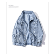 Load image into Gallery viewer, New Sizzling Women's Denim Jacket Fashionable Streetwear Letter Stylish Chic Printed Ripped Holes Jean Patchwork Jeans Female Coat
