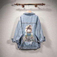 Load image into Gallery viewer, New Sizzling Women's Denim Jacket Fashionable Streetwear Letter Stylish Chic Printed Ripped Holes Jean Patchwork Jeans Female Coat
